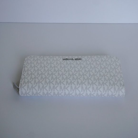 Michael Kors Jet Set Travel XL Zip Around Wallet MK  White Grey - Picture 3 of 7